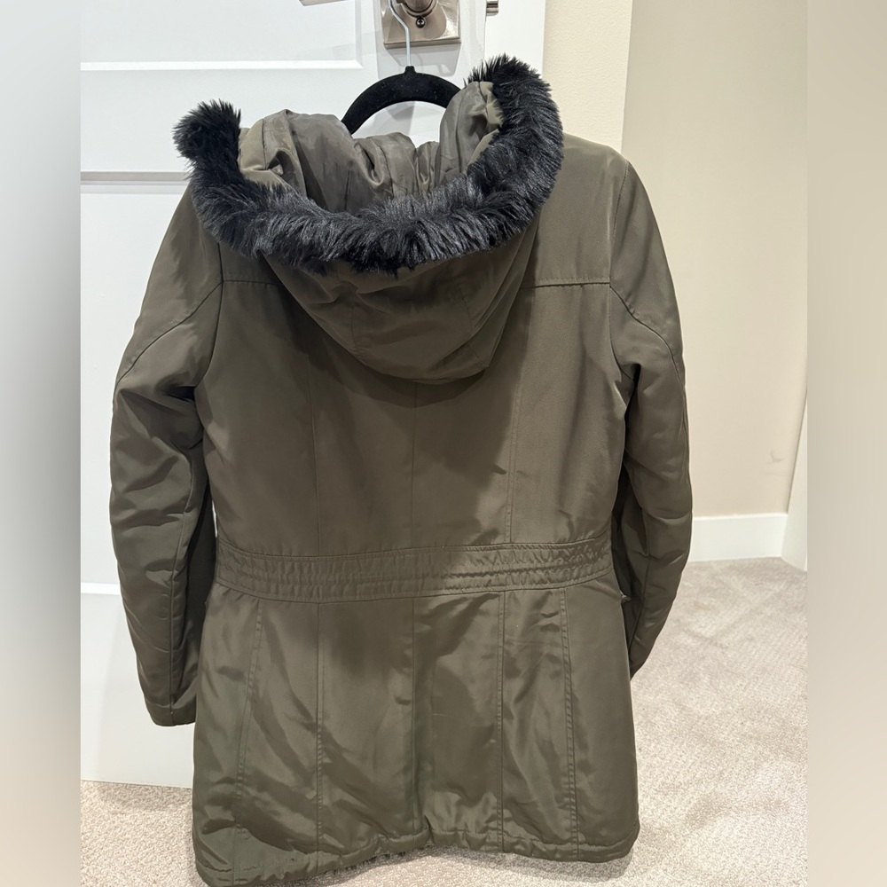 Marc New York Khaki Coat with Black Faux Fur